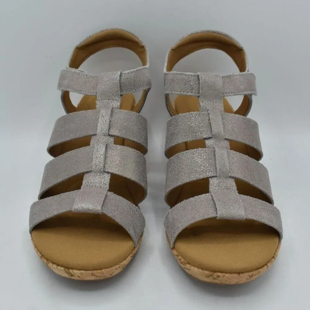 Rockport Women Size 11 Briah New Gladiator Metallic Leather Wedge Sandals Shoes‎